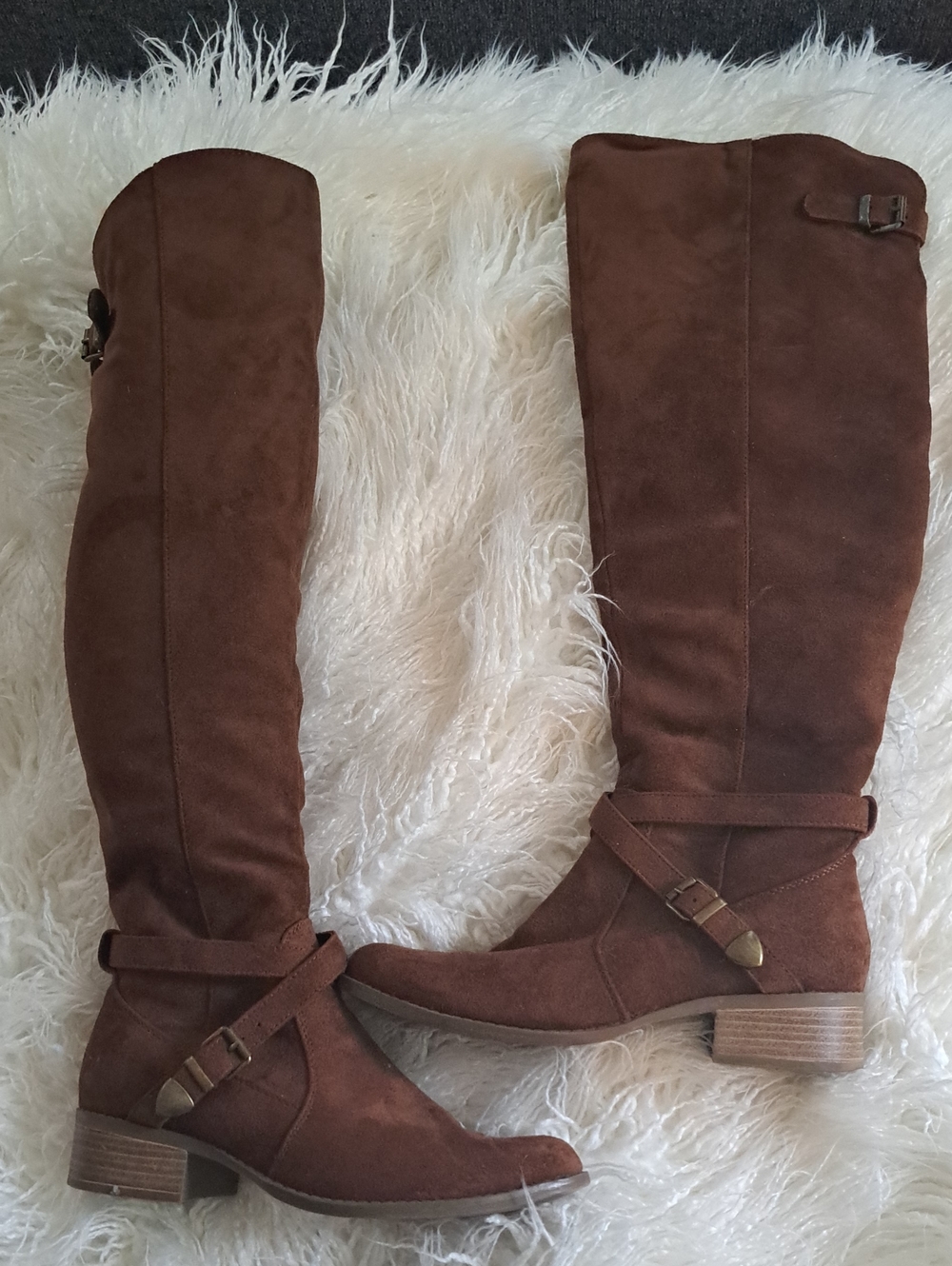 Brown Knee-High Suede Riding Boots - Women's Fashion Boot